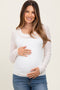 Cream Lace Ruffle Neckline Maternity Long Sleeve Top