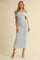 Light Blue Rib Knit Off Shoulder Fitted Midi Dress