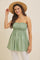 Light Olive Linen Ruched Strapless Tube Tunic Top