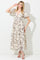 Cream Floral Puff Sleeve Pleated Bodice Maxi Dress
