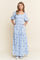 Light Blue Floral Smocked Puff Sleeve Maxi Dress