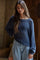 Navy Open Crochet Knit Wide Neck Sweater