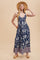 Navy Floral Crisscross Back Cutout Maxi Dress