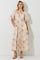 Cream Floral Striped Puff Sleeve Midi Dress