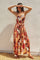 Rust Geometric Print Sash Tie Maxi Dress