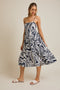 Navy Printed Tiered Sleeveless Midi Dress
