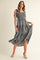 Navy Tie Shoulder Detail Floral Midi Dress