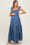 Denim Off White Floral Embroidered Tiered Maternity Maxi Dress