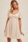 Beige Embroidered Gingham Sweetheart Neck Mini Dress