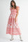 Red Embroidered Smocked Cutout Midi Dress