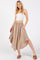 Beige Button Accent Round Hem Midi Skirt