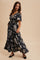 Black Multi Floral Flutter Sleeve Maxi Dress