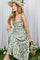 Light Olive Floral Tiered Shoulder Tie Midi Dress