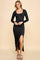 Black Scoop Neck Long Sleeve Front Slit Maxi Dress