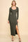 Olive Scoop Neck Long Sleeve Front Slit Maxi Dress