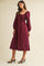 Burgundy Bow Detail Smocked Midi Dress