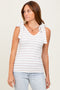 Ivory/Mocha Striped Ribbed V-Neck Shoulder Tie Sleeveless Top