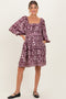 Plum Floral Square Neck Bubble Sleeve Maternity Dress