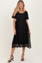 Black Lace Sweetheart Neck Short Sleeve Maternity Midi Dress