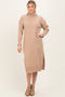 Camel Turtleneck Chunky Knit Midi Sweater Dress
