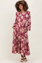 Burgundy Floral Striped Long Sleeve Maternity Midi Dress