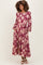 Burgundy Floral Striped Long Sleeve Maternity Midi Dress