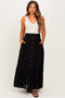 Black Smocked Waist Button Accent Maternity Maxi Skirt