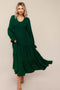 Forest Green Smocked Tiered Long Sleeve Maxi Dress