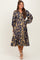 Navy Floral Button Down Bubble Sleeve Maternity Shirt Dress