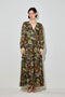 Black Floral Chiffon V-Neck Long Sleeve Maxi Dress