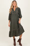 Olive V-Neck Contrast Trim 3/4 Sleeve Maternity Midi Dress