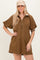 Olive Half Zip Puff Sleeve Mini Dress