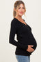 Black Sweetheart Ribbed Maternity Long Sleeve Top