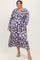 Navy Floral Tiered Ruched V-Neck Satin Plus Maxi Dress