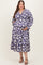 Navy Floral Tiered Ruched V-Neck Satin Plus Maternity Maxi Dress