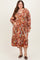 Mocha Multi Color Satin V-Neck Long Sleeve Plus Maternity Maxi Dress
