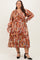 Mocha Multi Color Satin V-Neck Long Sleeve Plus Maxi Dress
