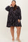 Black Floral Tiered Long Sleeve Plus Dress