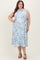 Light Blue Floral Pleated Sleeveless Maternity Plus Midi Dress