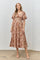 Rust Floral Puff Sleeve Smocked Waist Midi Dress