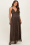 Brown Shimmer Open Tie Back Maternity Maxi Dress