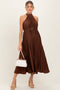 Brown Pleated Maternity Halter Dress