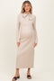 Beige Neck Tie Sweater Maternity Dress