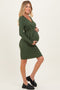 Olive Ribbed Long Sleeve V-Neck Wrap Maternity Midi Dress