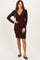 Brown Ribbed Long Sleeve V-Neck Wrap Midi Dress