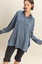 Navy Long Sleeve Oversized Satin Maternity Shirt