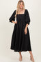 Black Textured 3/4 Puff Sleeve Maxi Dress