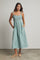 Jade Green Striped Smocked Shoulder Tie Midi Dress