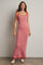 Pink Striped Knit Shoulder Tie Maxi Dress