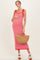 Pink Striped Knit Shoulder Tie Maternity Maxi Dress